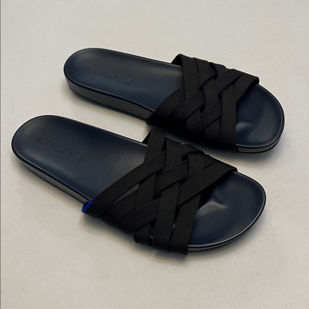 ROTHY’S THE SLIDE NIGHT SKY BLACK NAVY BLUE SANDALS FLATS SHOES WOMEN SIZE 8